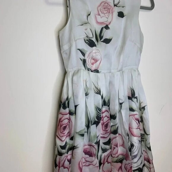 Floral Rose Print 100% Silk Cotton Lining Balloon Skirt Midi Dress Size Small - Picture 7 of 13